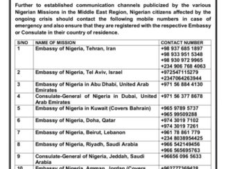 Nigerian Government Releases Emergency Contacts for Citizens in the Middle East