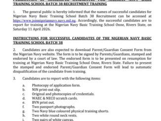 Nigerian Navy Batch 38 Successful Candidates 2026: Full List, Training Date & Requirements