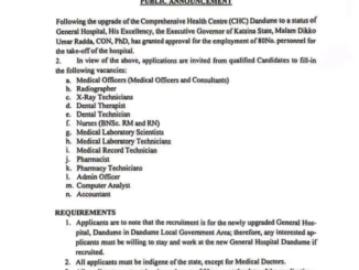 Katsina State Hospital Recruitment 2026 Portal Open – Apply for Health Jobs at Dandume General Hospital 